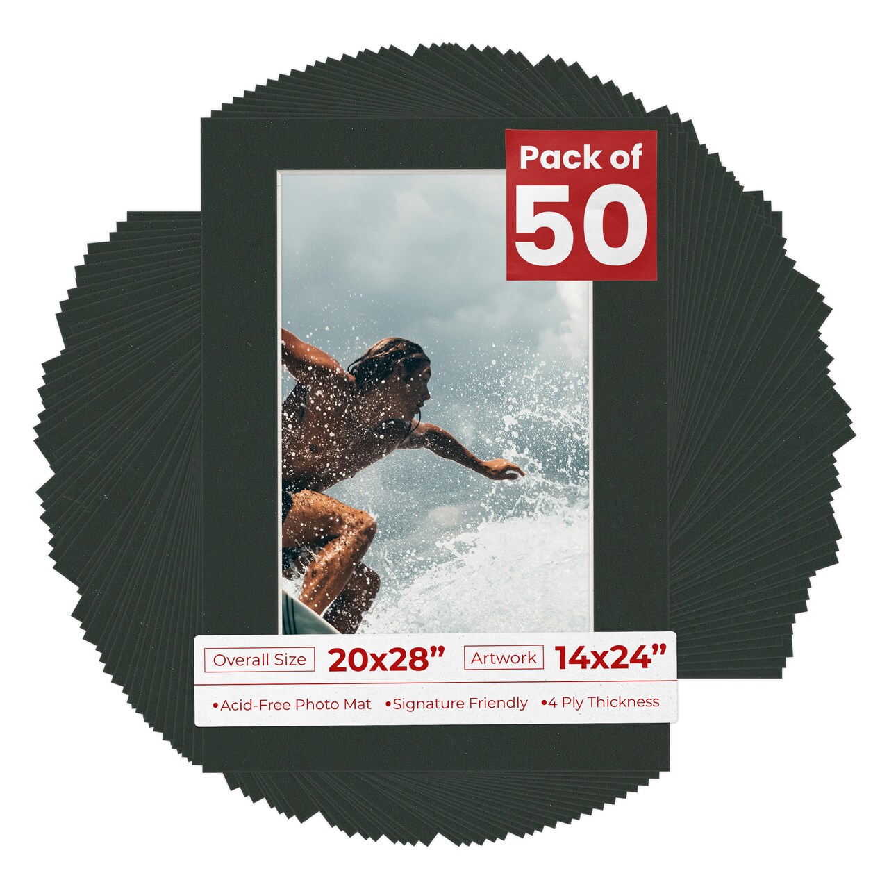 Textured Black Mat Board for 20x28 Frames - Fits 14x24 Photos